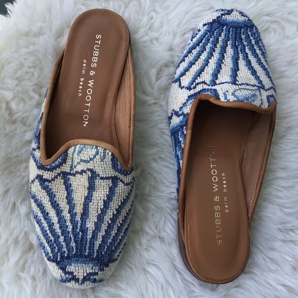 Stubbs & Wootton Palm Beach Embroidered Mules with Shell Motif - Picture 3 of 11